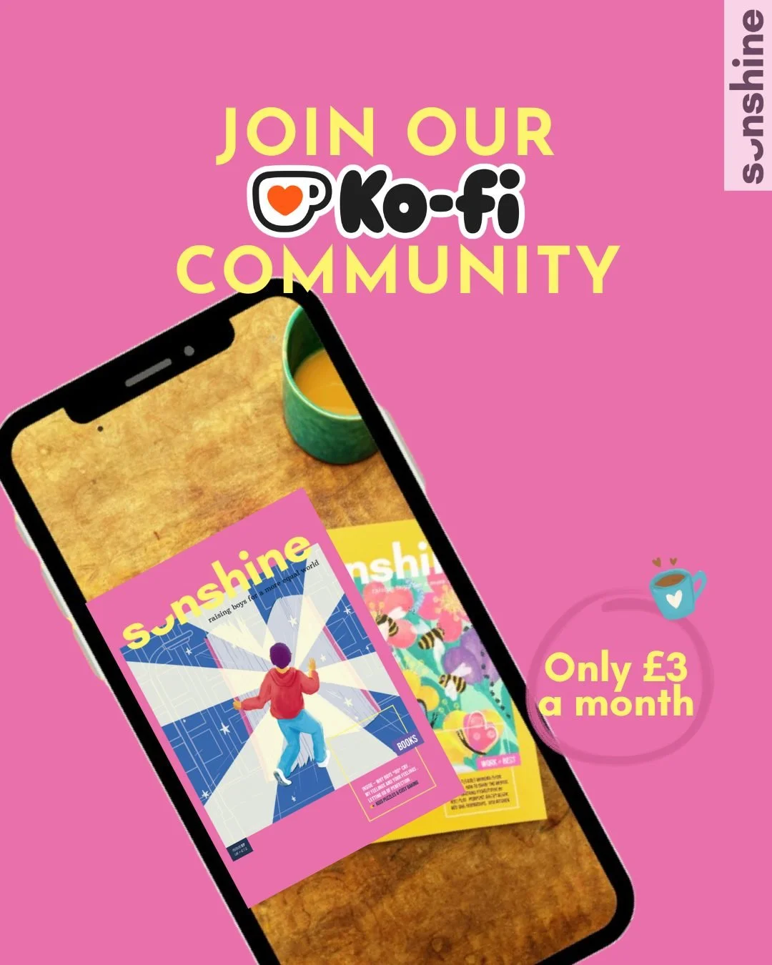 Join the Sonshine community on Ko-fi for just &pound;3 a month ☕💛

You&rsquo;ll get:
✨ A thoughtful read in your inbox every Wednesday
✨ A digital PDF of Sonshine Magazine with every new issue
✨ Access to our cosy Discord space &mdash; no school Wha