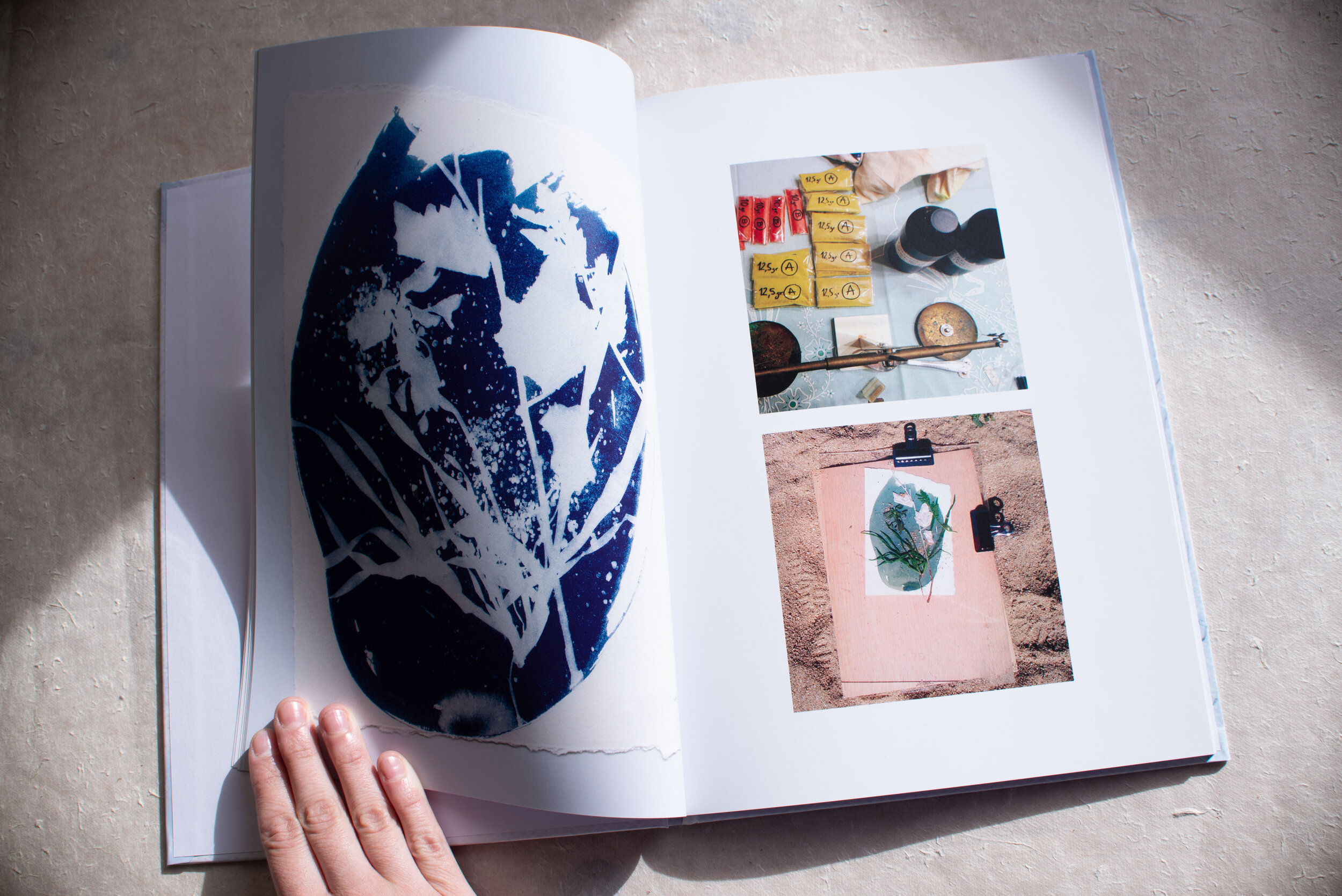   Artist book. 2018   This artist book consists of a compilation of cyanotypes I made during my pilgrimage of 500 miles from Madrid to Muxía, the last stop of El Camino de Santiago, Spain.  The images are shadows of elements I found on my way while I