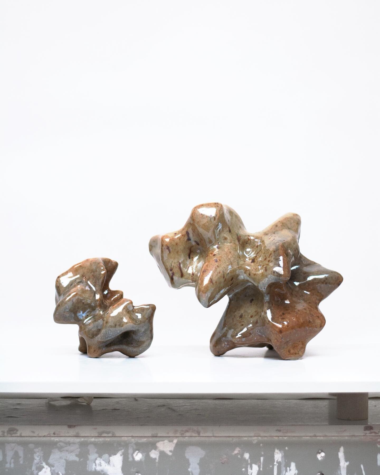 Buddies

Stoneware with Co. Down granite
inclusions, Co. Antrim basalt shino type glaze. Left - 18 &times; 12 x 15cm. Right - 26 x 28 x 22cm