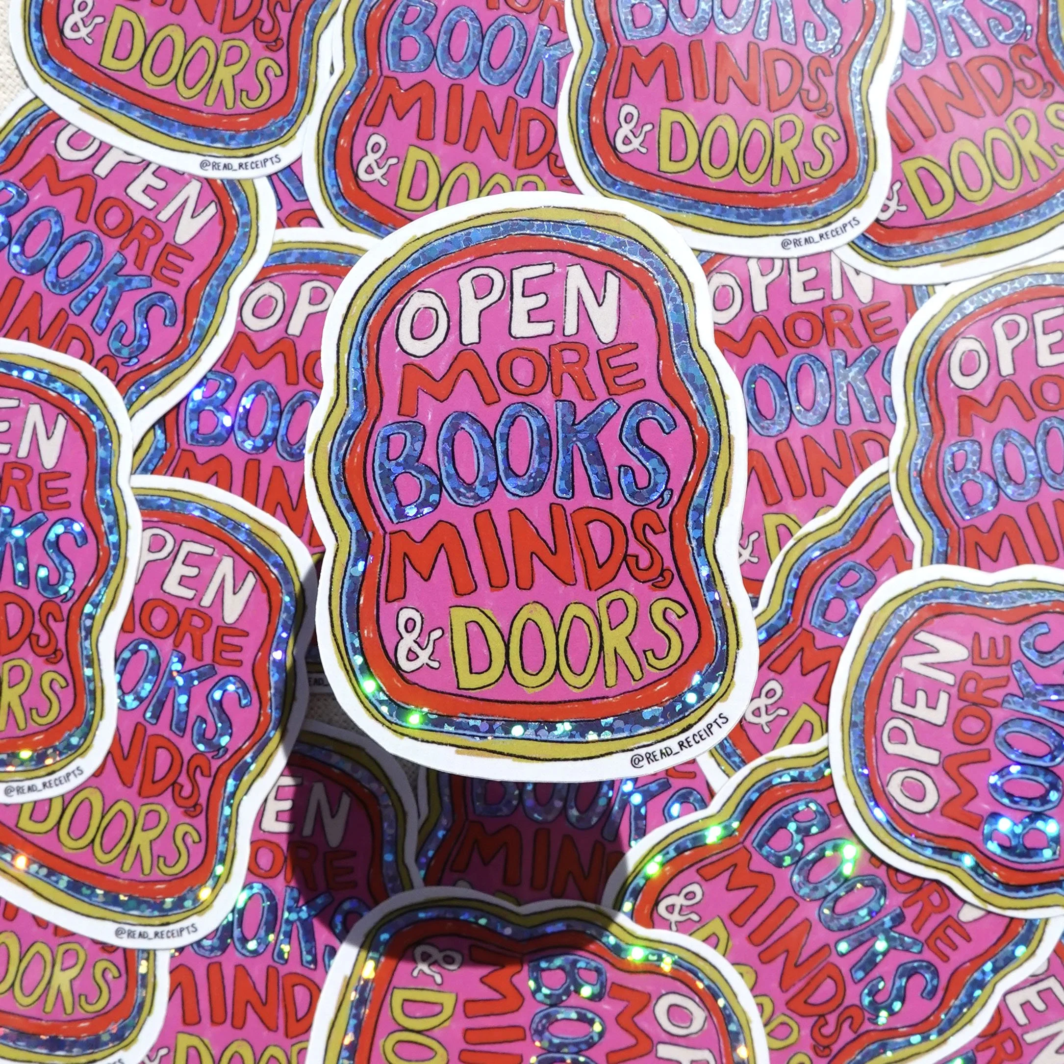 "Open More Books, Minds, & Doors" Sticker