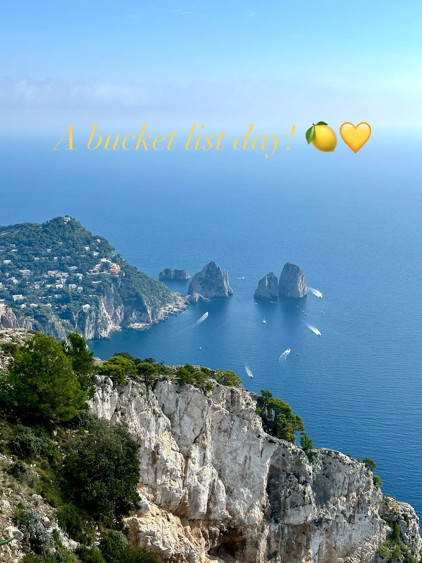Bucket list day in Capri &amp; Anacapri ✨ From the scenic chair lift ride floating above the sea to lemony Limoncello spritzes, amazing pizza, and views that take your breath away &mdash; every moment felt like a dream come true. 🍋💛 A mix of histor