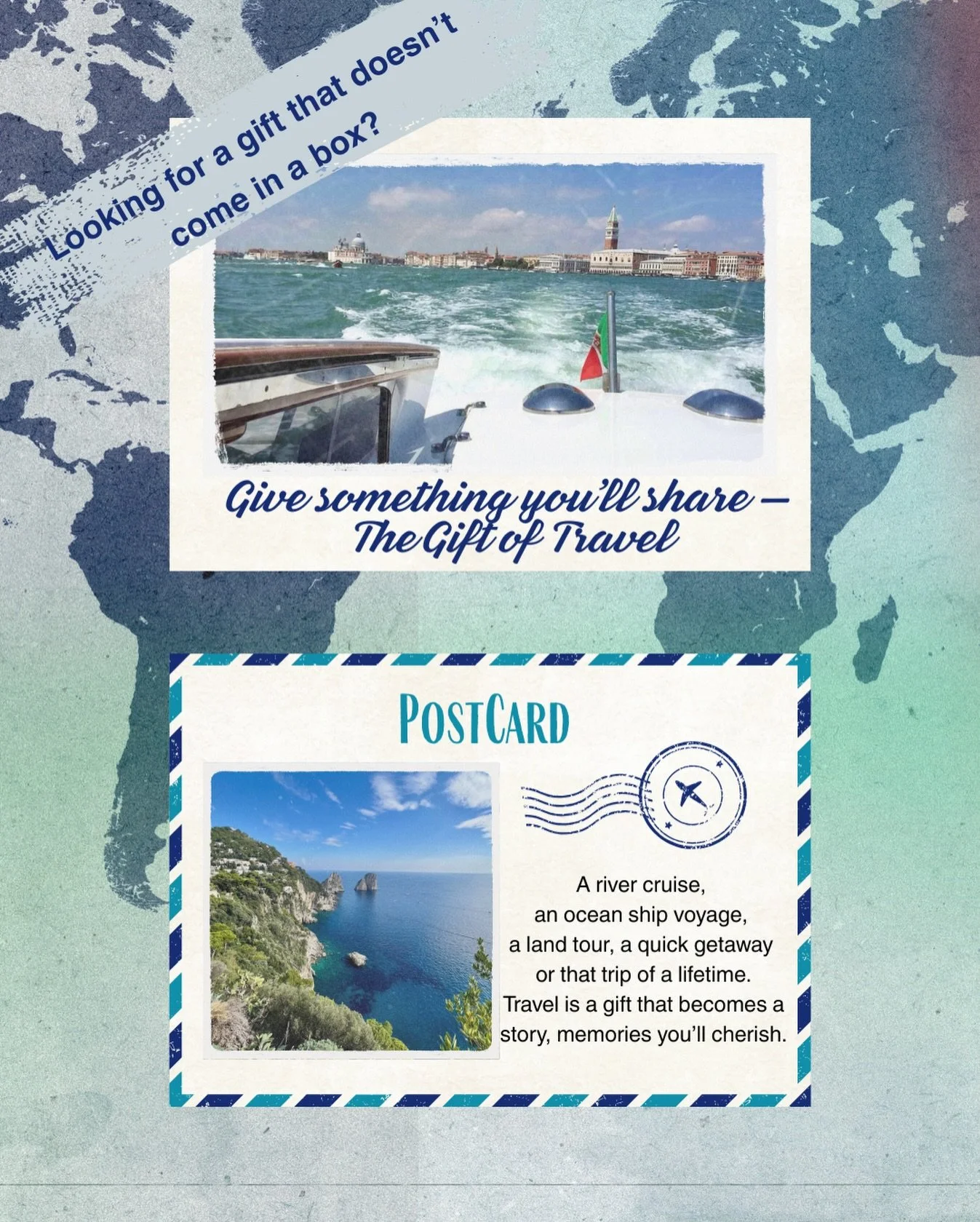 Looking for a gift that doesn&rsquo;t come in a box?
Something you don&rsquo;t have to find a place to store it? 
Searching for a meaningful holiday gift?
Give the gift of travel! Give something you&rsquo;ll share &mdash; a journey crafted with inten