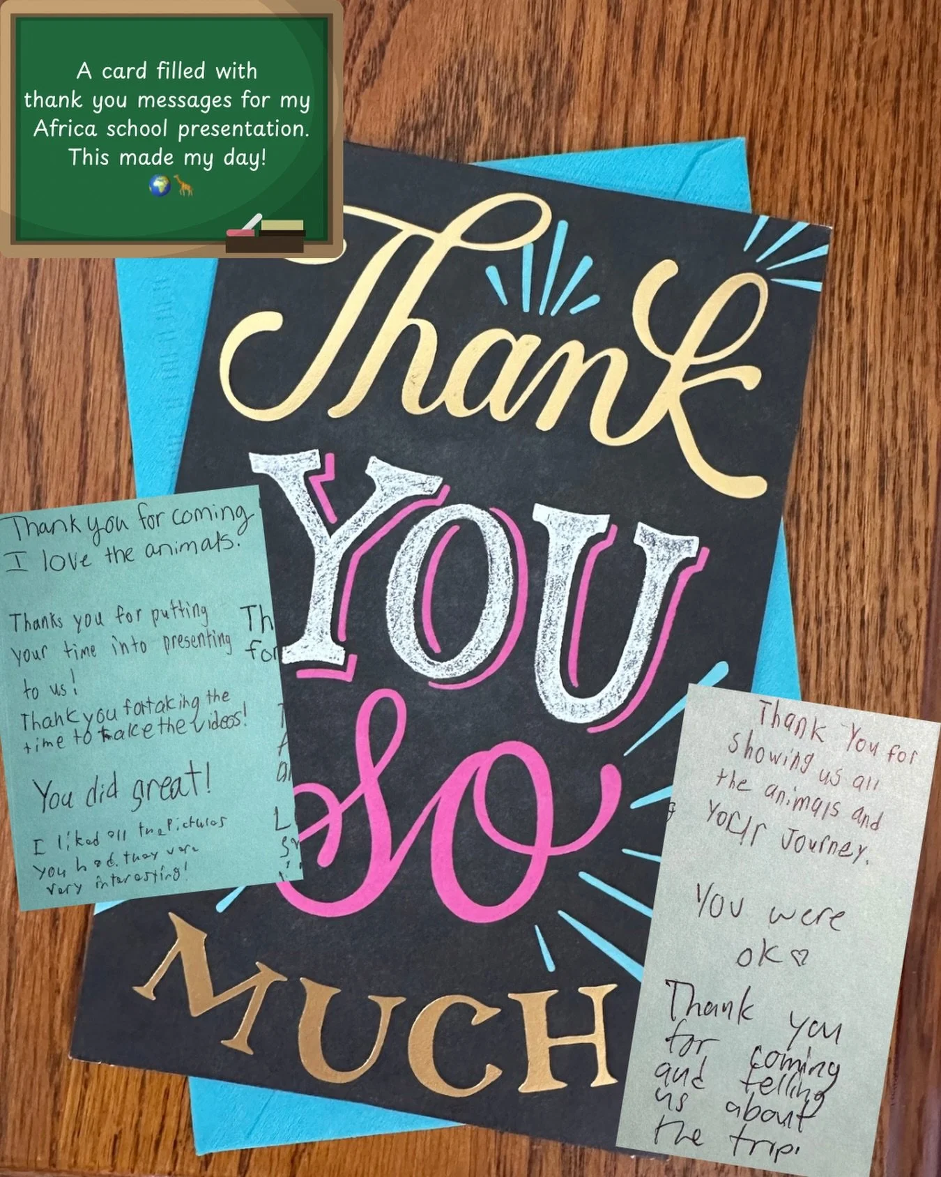 Sharing travel experiences with students was rewarding enough but receiving a card like this afterward is something special. It made my day. Thank you to the students and teachers for the opportunity to visit your classroom.🧭✏️📚🌈 Travel-Lyn LLC 
#