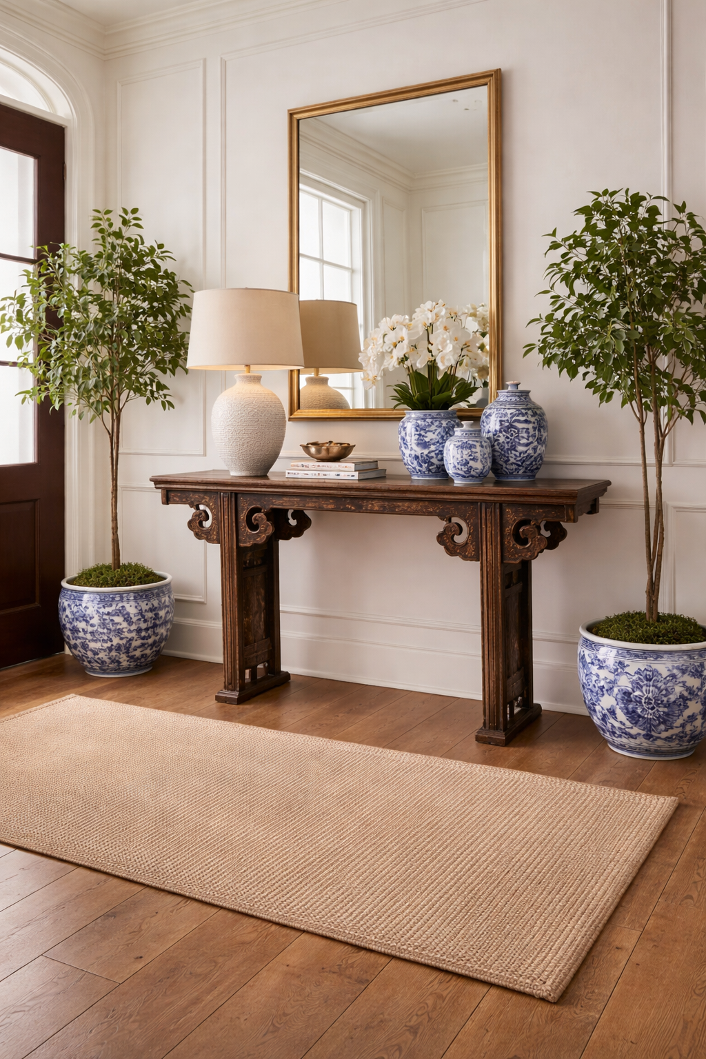 77" Long Antique Wing Console Table