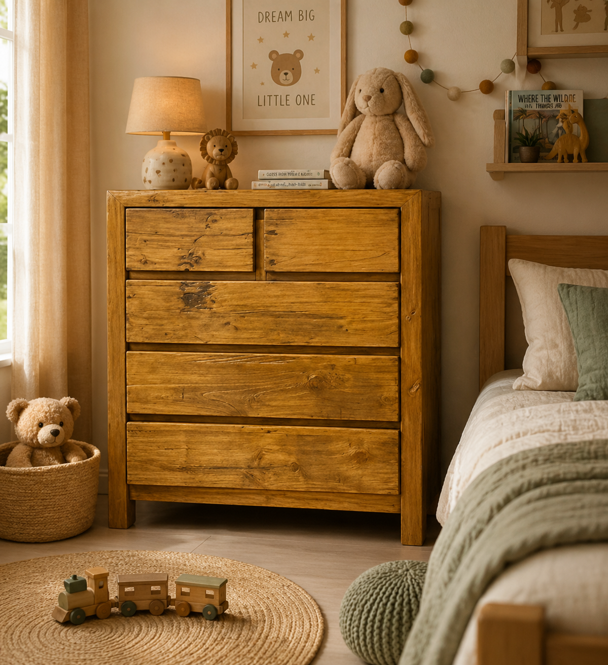 Natural Wood 5D Dresser