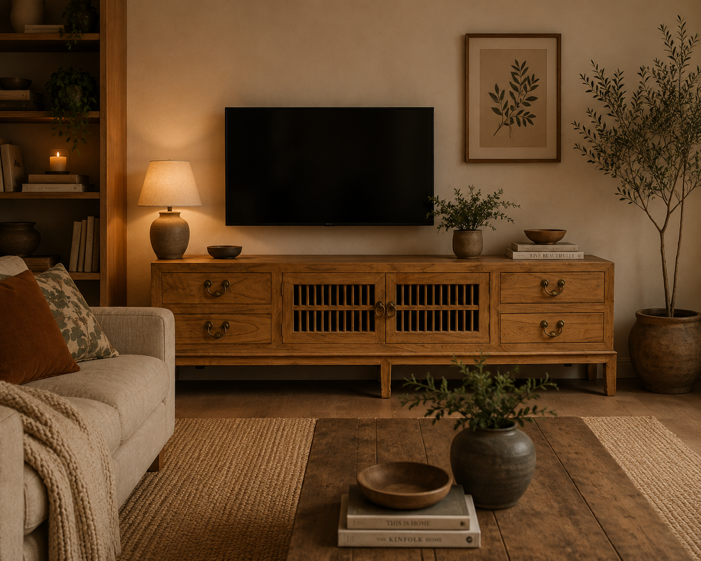Slatted Doors TV Cabinet