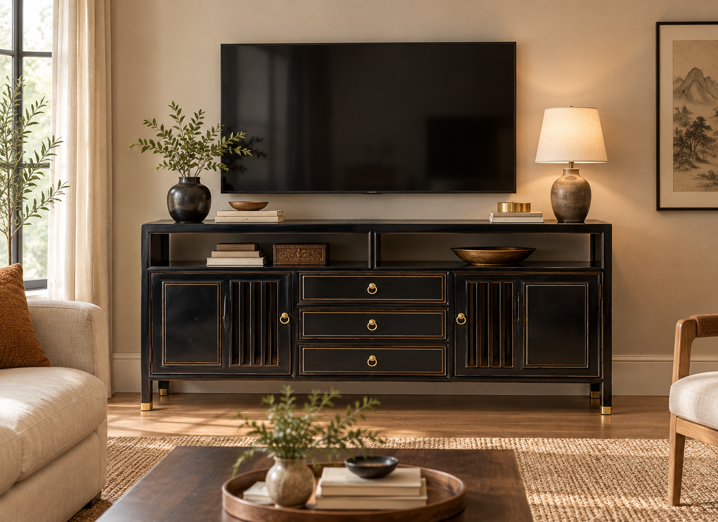 Western Black Lacquer Sideboard