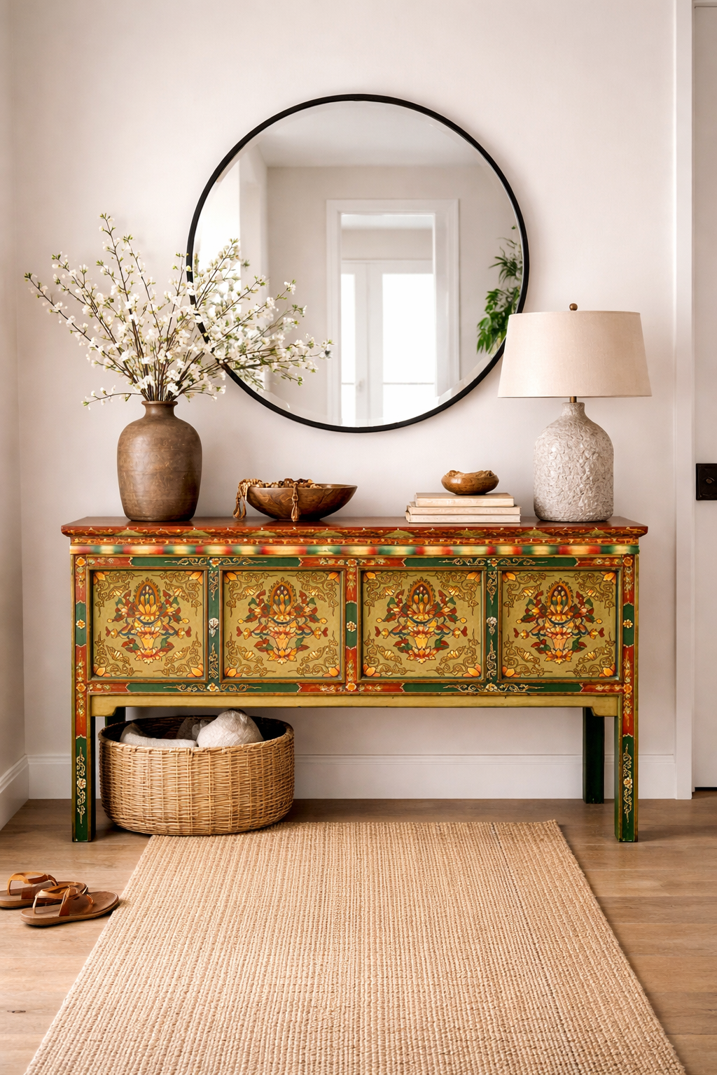 Tibetan Hand Carving Motifs Console Table