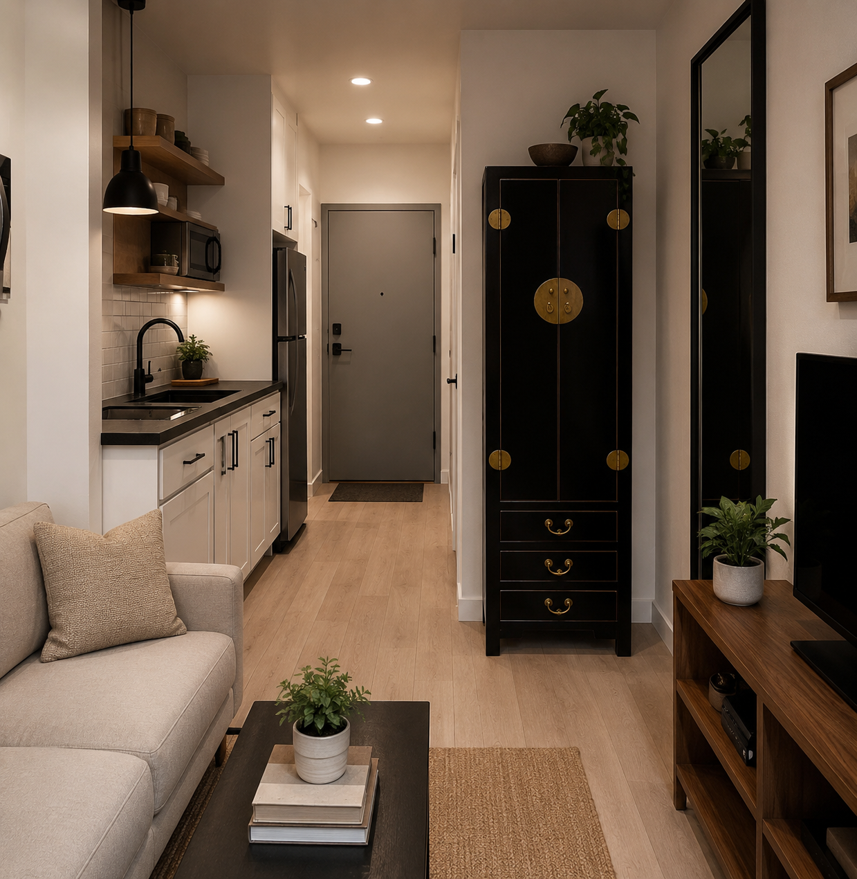 Loft Tall Cabinet Black Lacquer