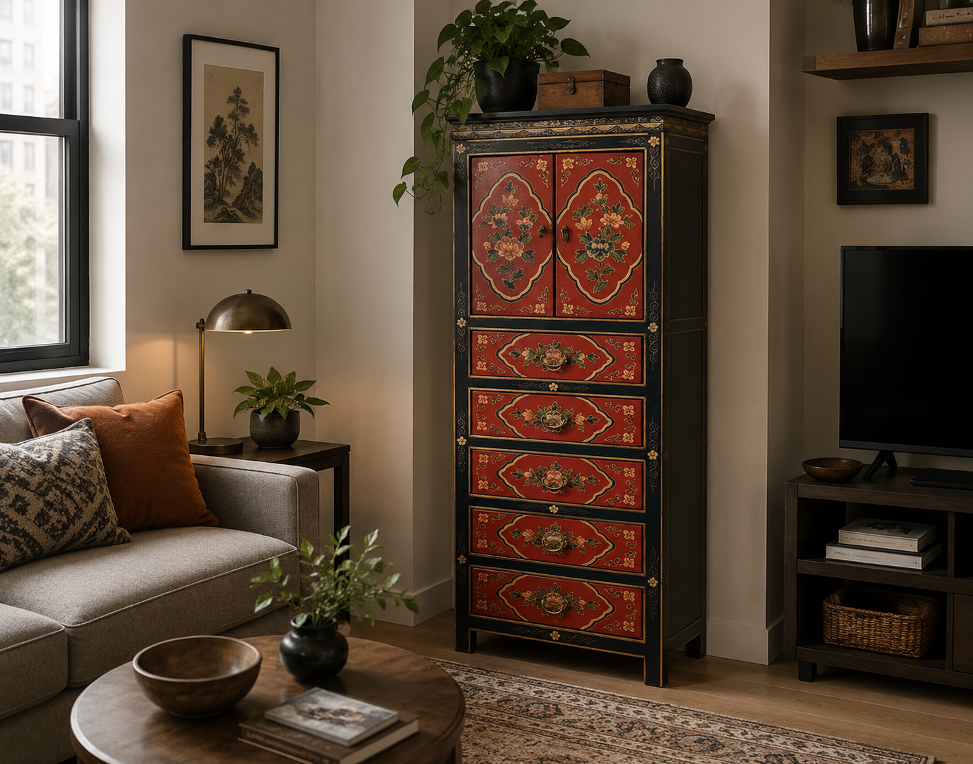 Tibetan Guest Room Tall Cabinet