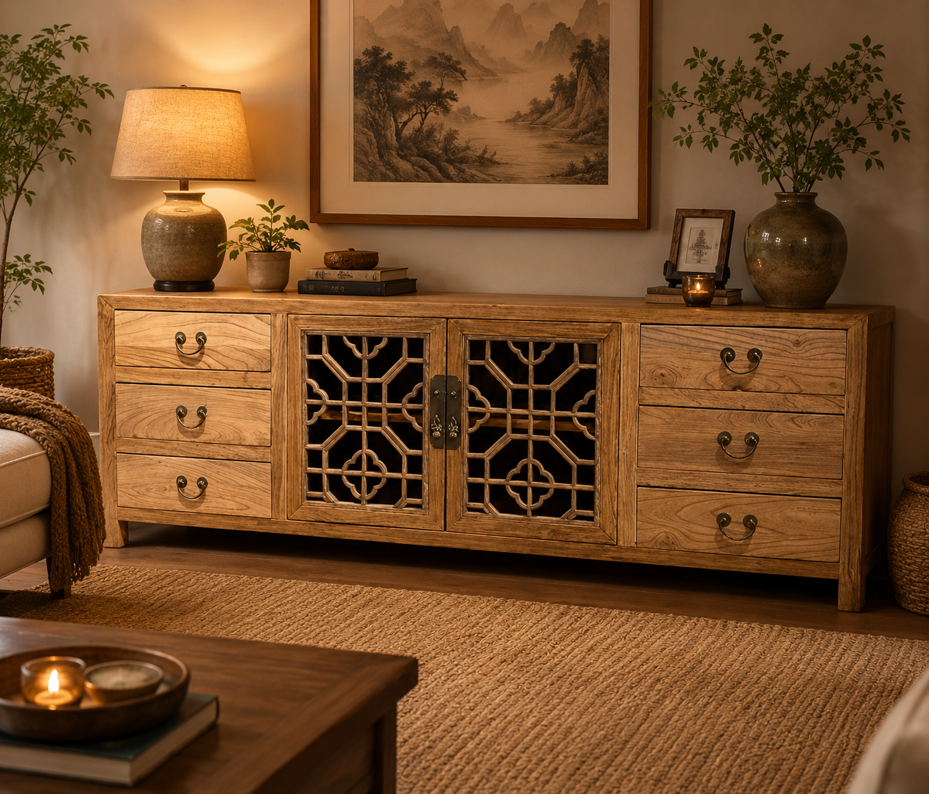 Reclaimed Wood Panel Doors TV Cabinet
