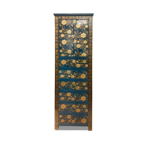 Tibetan Hand Painted Motifs Tall Cabinet-Blue 1.jpg