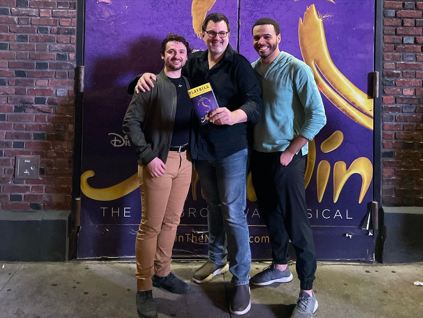 Alan Dornak with Michael Bullard and Tyler Roberts in Aladdin