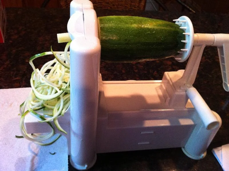 Raw zucchini pasta and tomato sauce