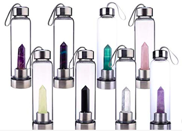 Glass Water Bottle with Crystal Gemstone