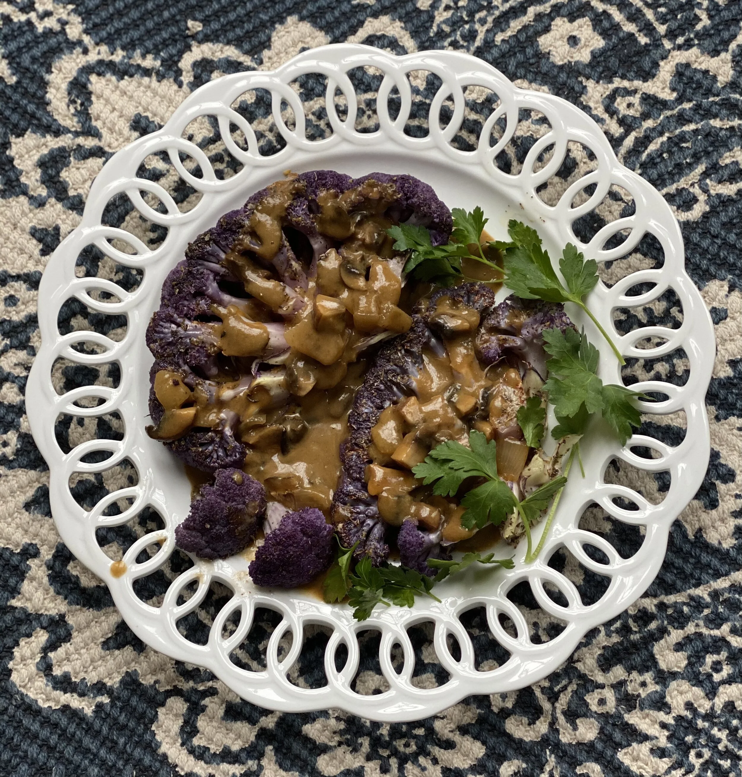 Purple Cauliflower Steaks with Mushroom Gravy