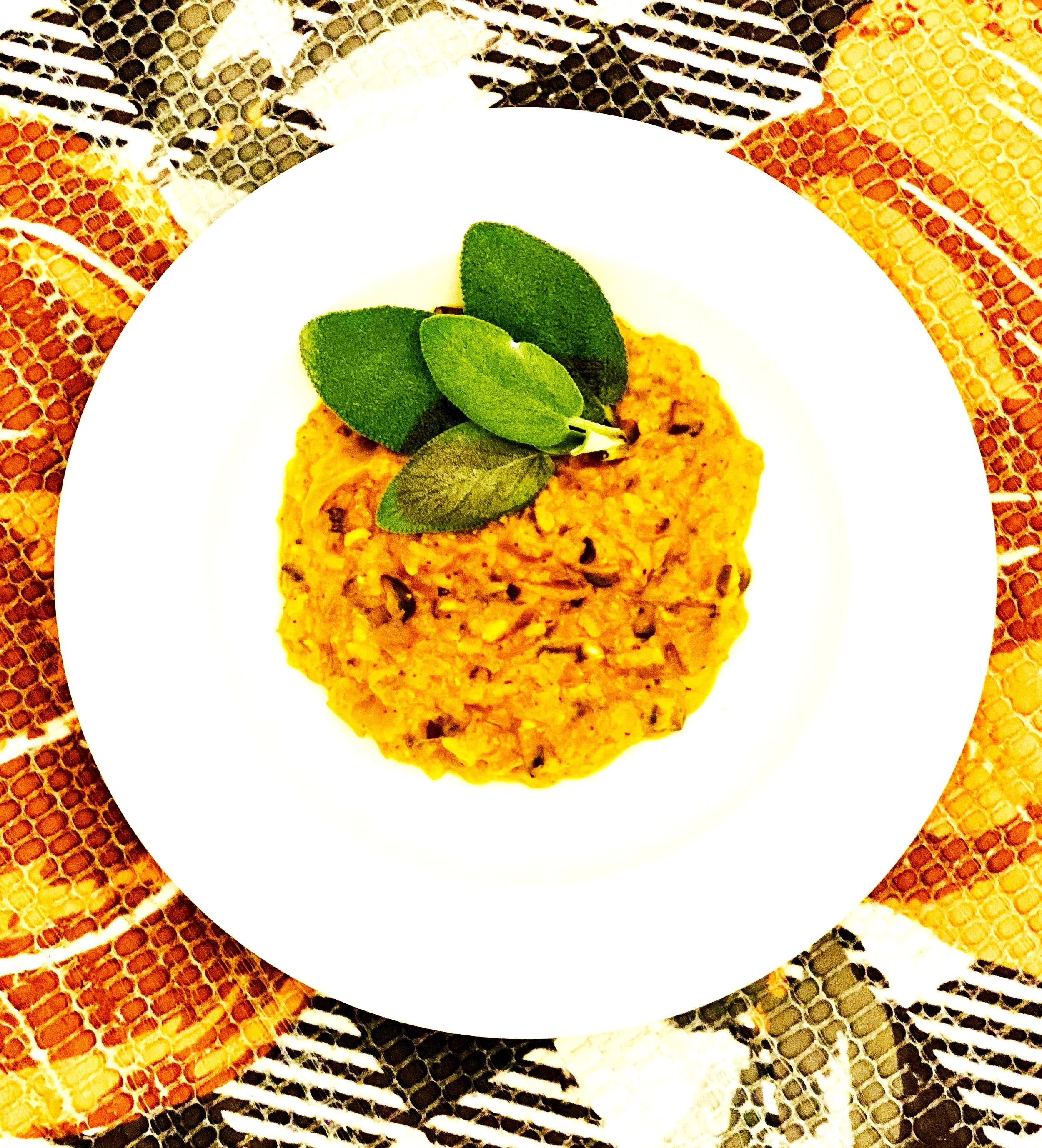Mushroom &amp; Pumpkin Risotto with Walnut-Sage Pesto