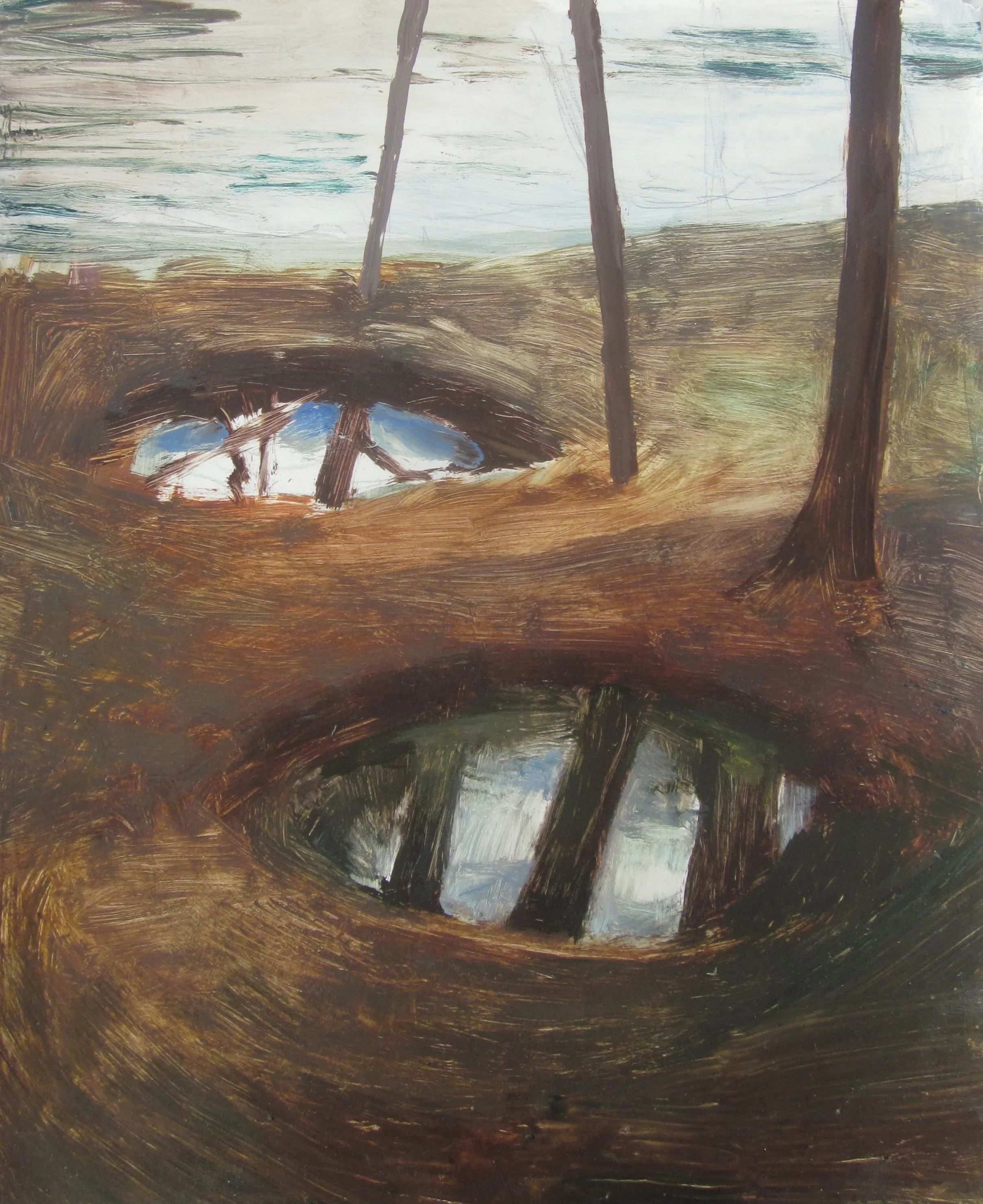 Puddles, 14 x 11 inches, Oil on paper, 2013