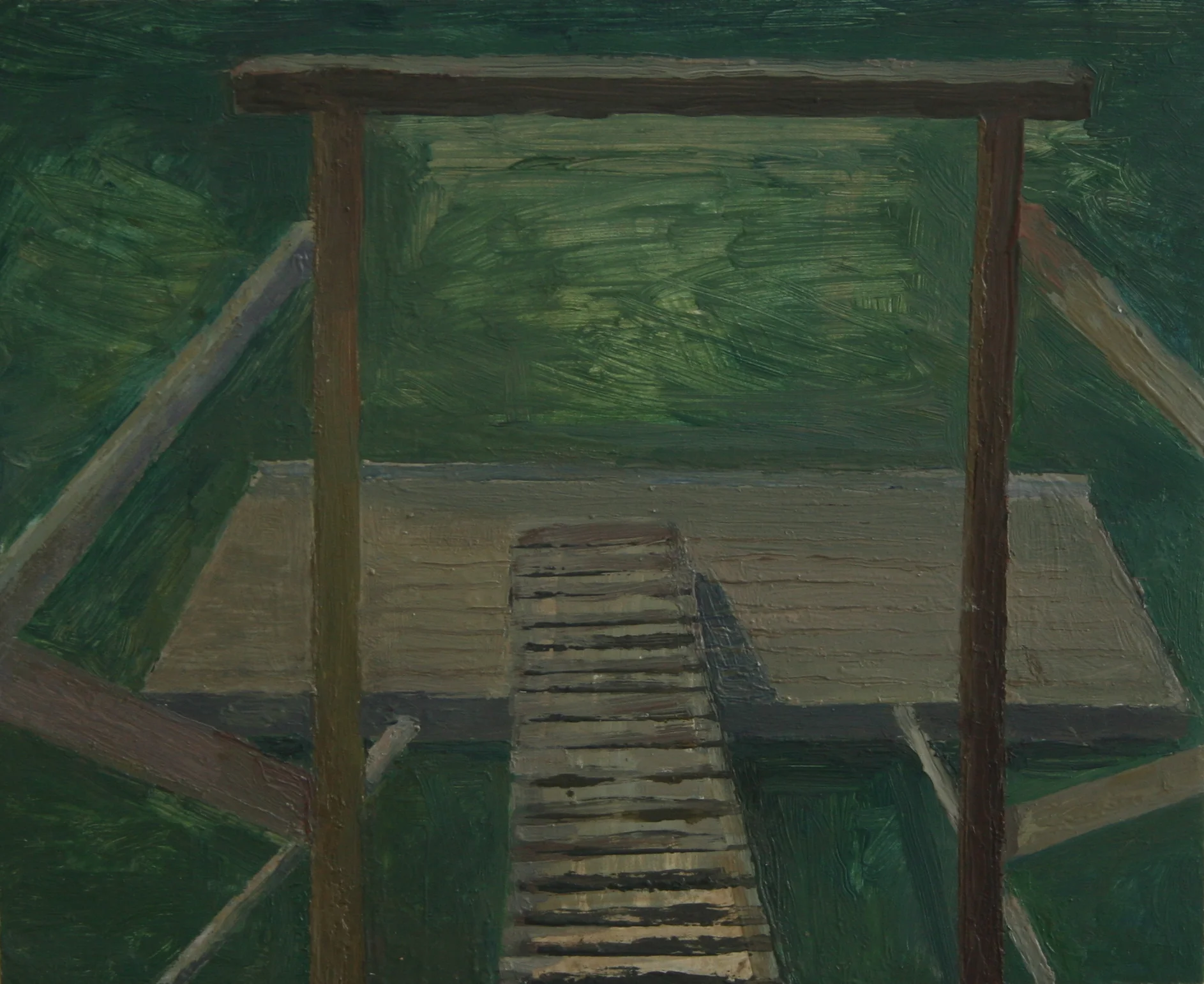 Through a dock, Oil on panel, 9.5 x 12.5 ", 2014