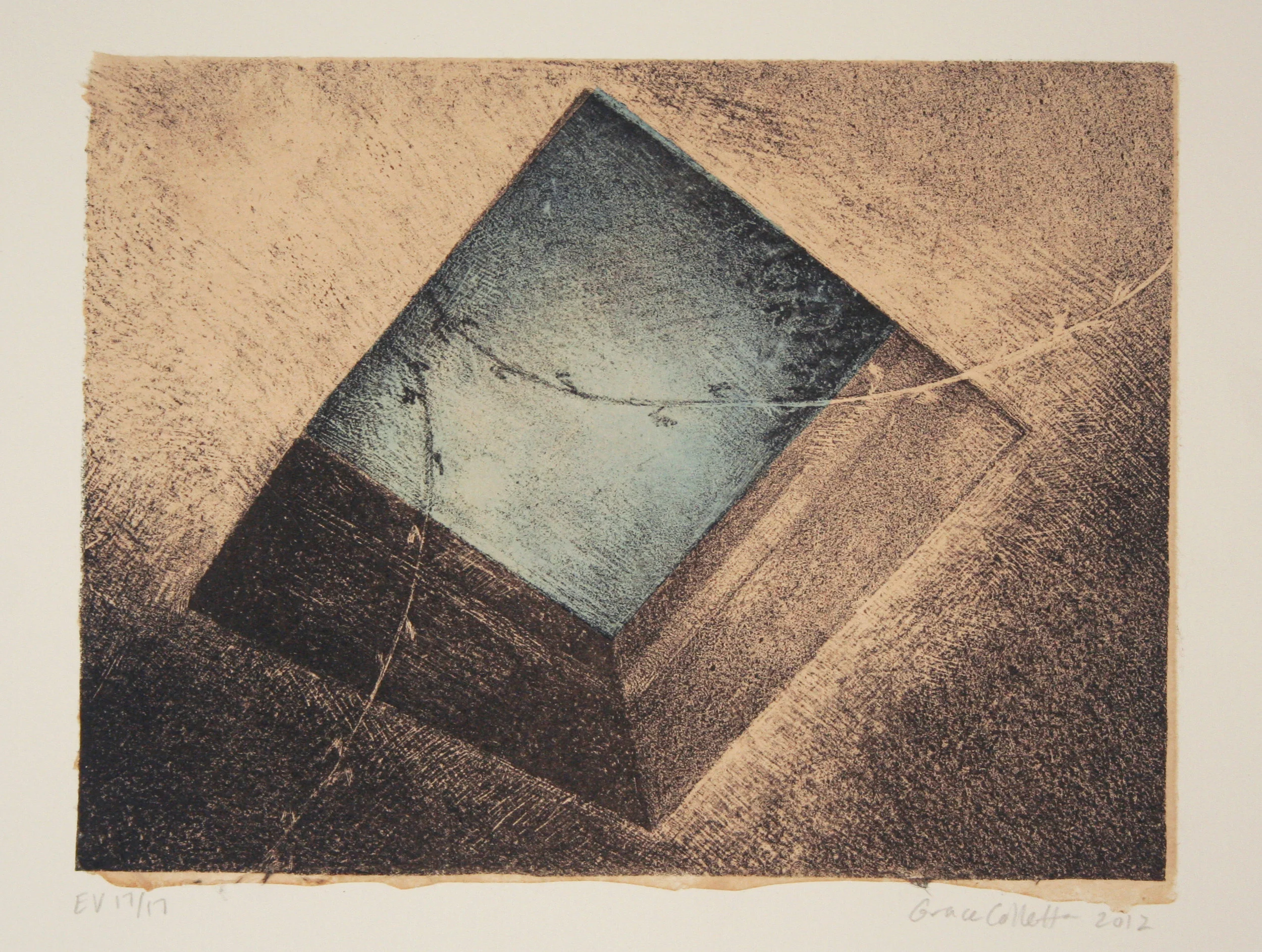 Skylight, Stone Lithograph with Chine-collé, 6 x 8 inches, 2012
