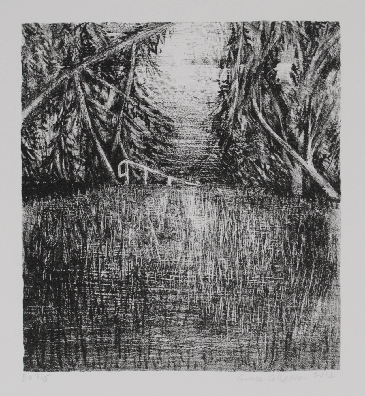 Landscape with hand rail, Stone Lithograph, 6.25 x 5.75 inches, 2012