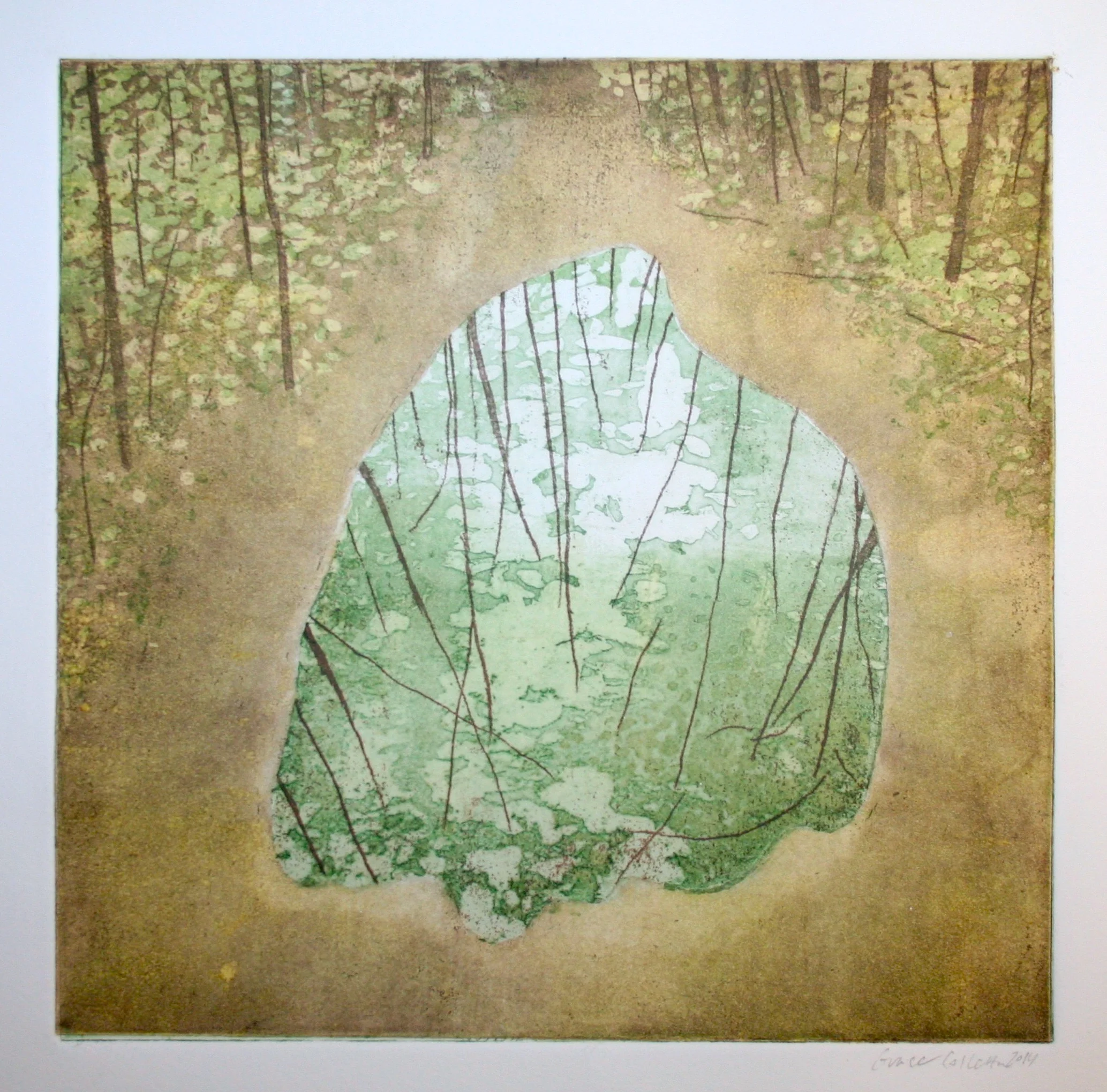 Forest Mirror ll, Intaglio and Relief print on paper, 9 x 9 ", 2014