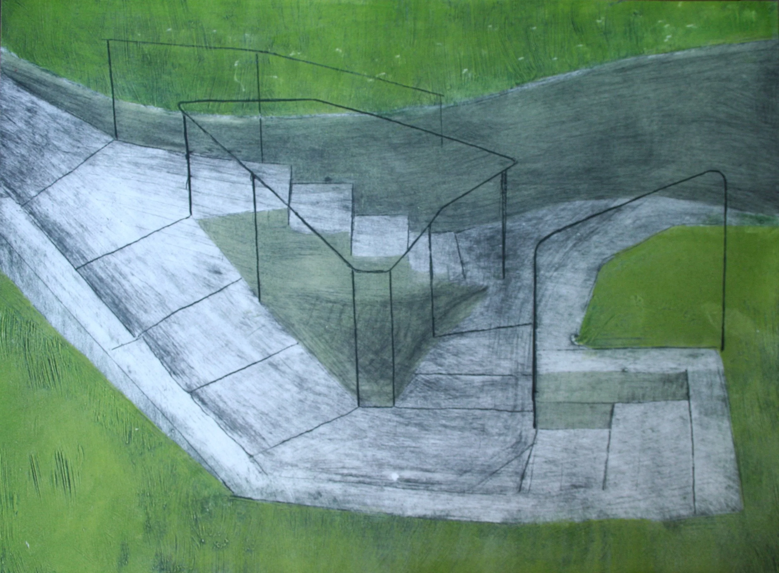Paths, 2014, Collograph and Relief print, 11.5 x 15.5 inches