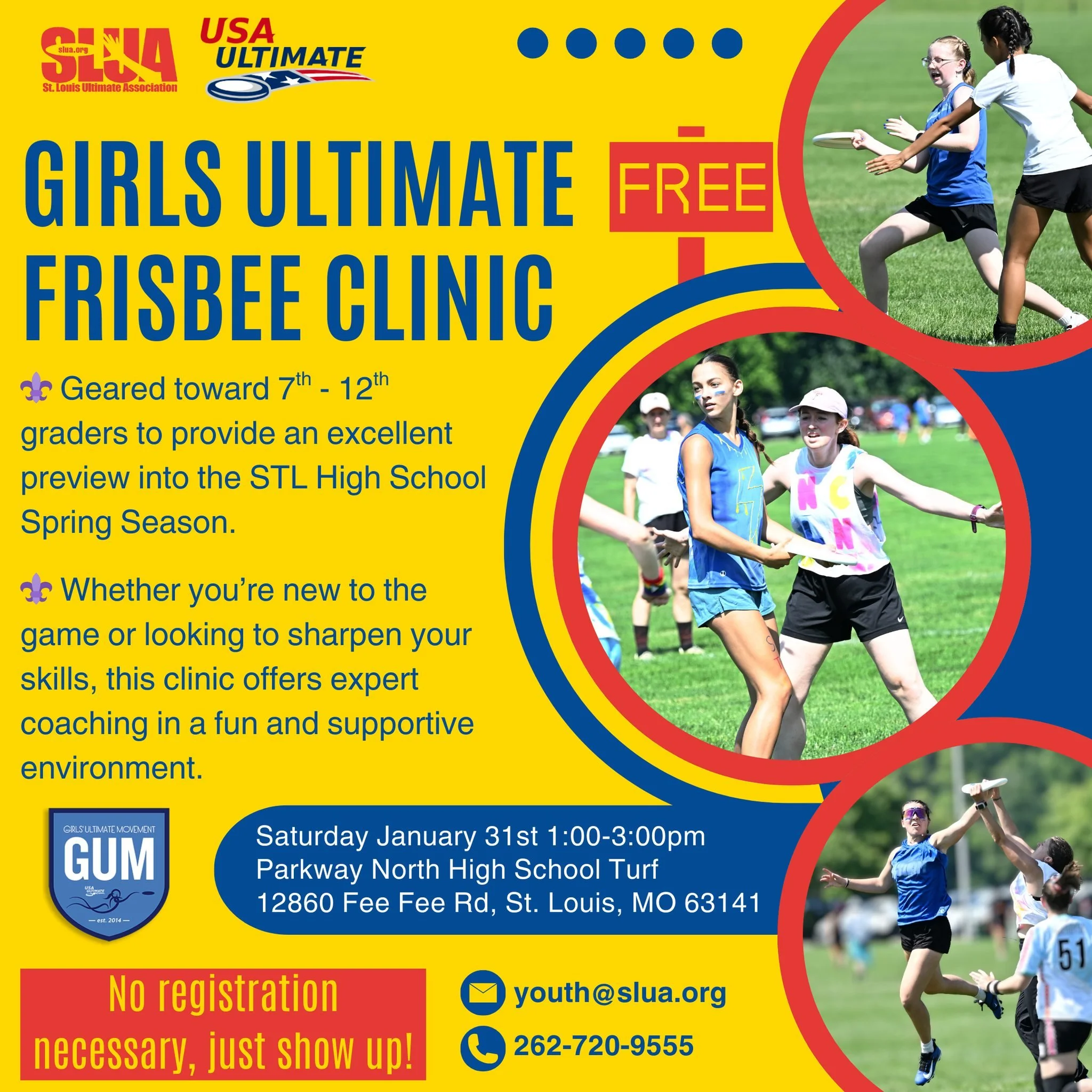 Never touched a frisbee? Perfect.
Played a little in gym class? Also perfect.
Already addicted? Equally perfect.

This FREE Gxrls Ultimate Frisbee Clinic is for anyone in 7th&ndash;12th grade, no experience required. If you&rsquo;re curious, athletic