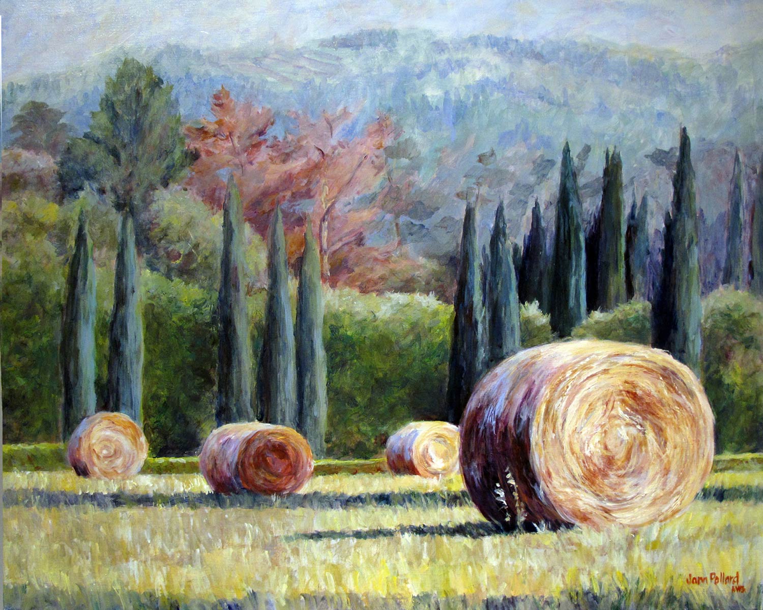 Tuscan Hay and Cypress Trees