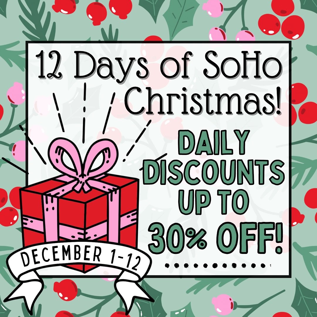 Happy December! 🎅🏼✨

✨12 Days of SoHo Christmas starts TODAY!✨

Today&rsquo;s deal is 20% off all ornaments!🎄

Offer valid 12/1/24 only. 

We&rsquo;re open 12 to 5pm.