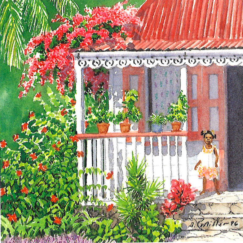 Petite Maison by Anne Miller, 3.5" x 3.5" watercolour print