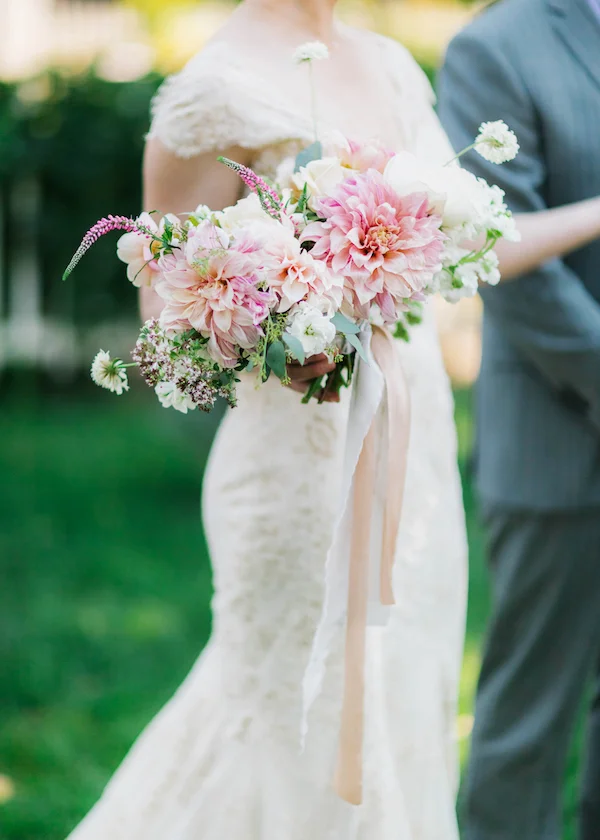 A late summer bouquet made of oregano, veronica scabiosa, and café au lait dahlias Photo by Cat Mayer