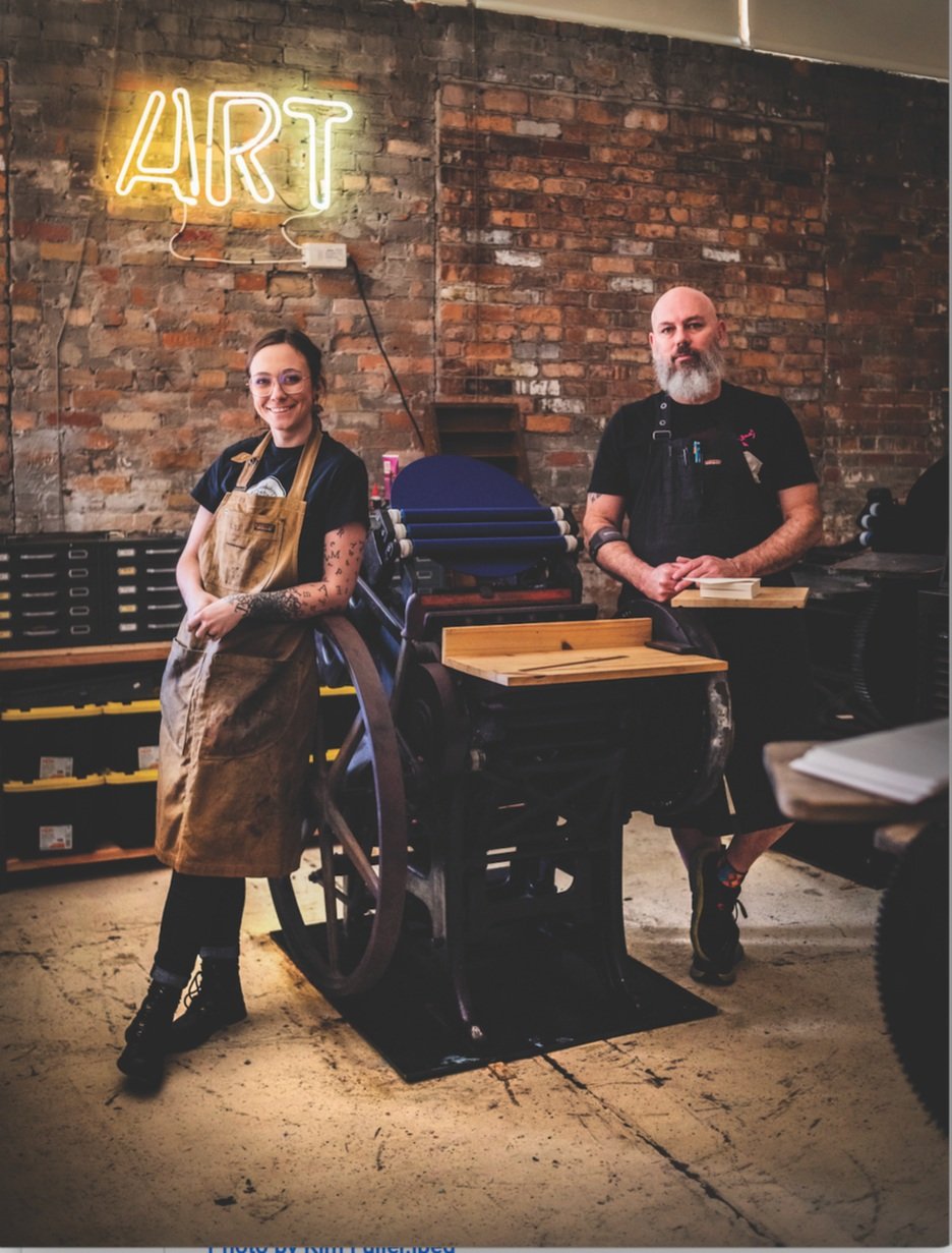  Devan Knapp and Eli Hall run Desert Dog Press housed behind 437co, — Colorado Mesa University’s art gallery. They worked for many years acquiring the presses and equipment needed to open Desert Dog Press to the Grand Junction community. 