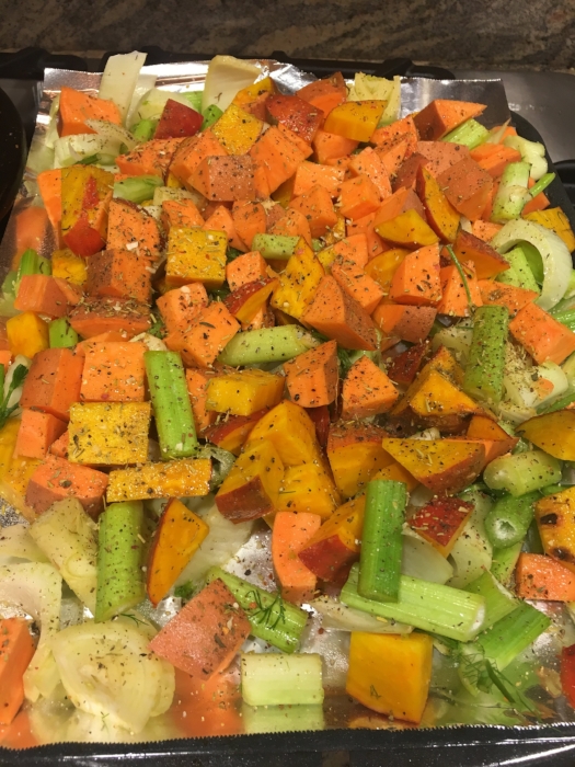 In the pan, ready for roasting