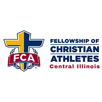 Logo for the Central Illinois Fellowship of Christian Athletes, with a blue and gold cross to the left of blue text with the organization name, on a white background.