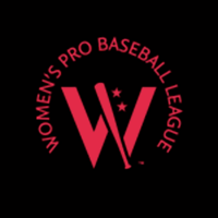 Logo for Women's Pro Baseball League with a big W and the league name encircling it, with red text on a black background.