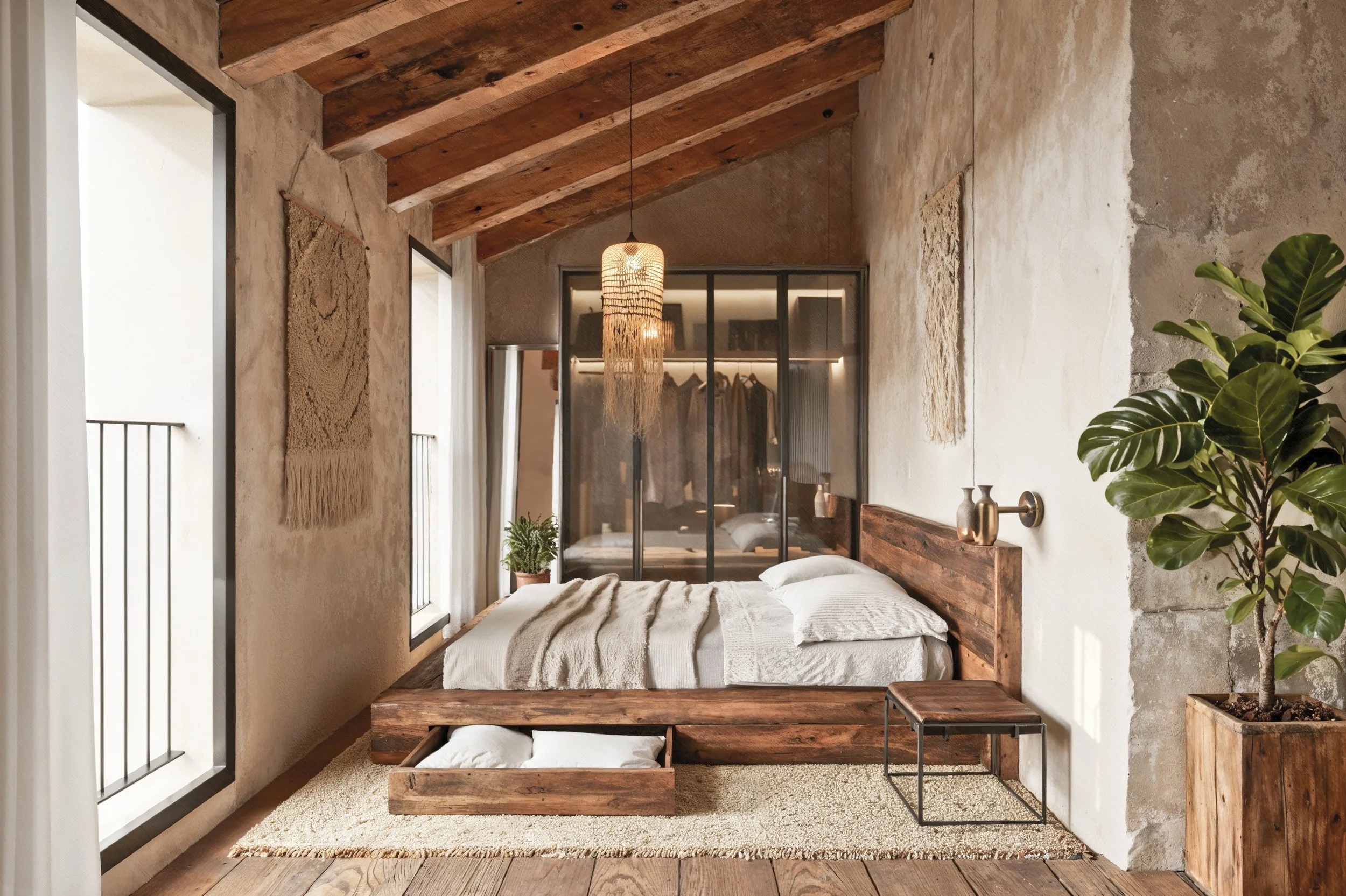 renders de interiores con  estilos rústico contemporáneo y wabi-sabi