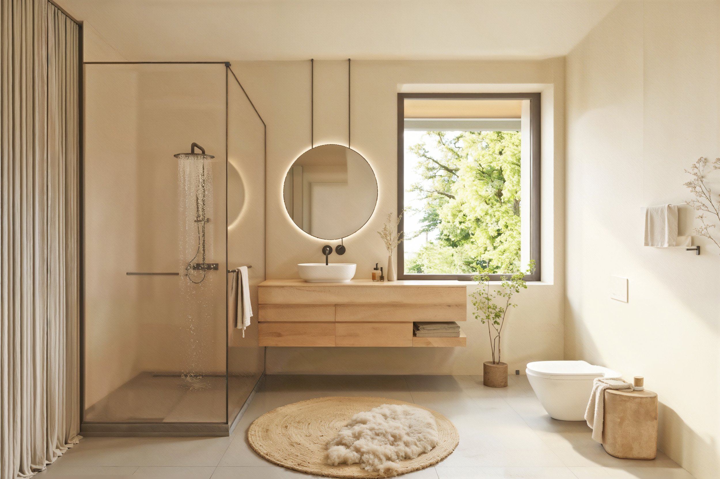 renders de interiores de baños , donde he trabajado con estilos como rústico contemporáneo y wabi-sabi