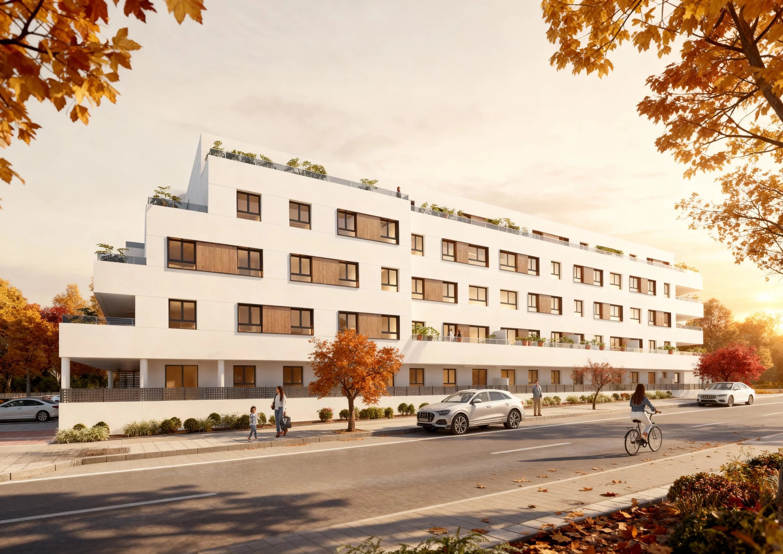 bloque de viviendas residencial en otoño.