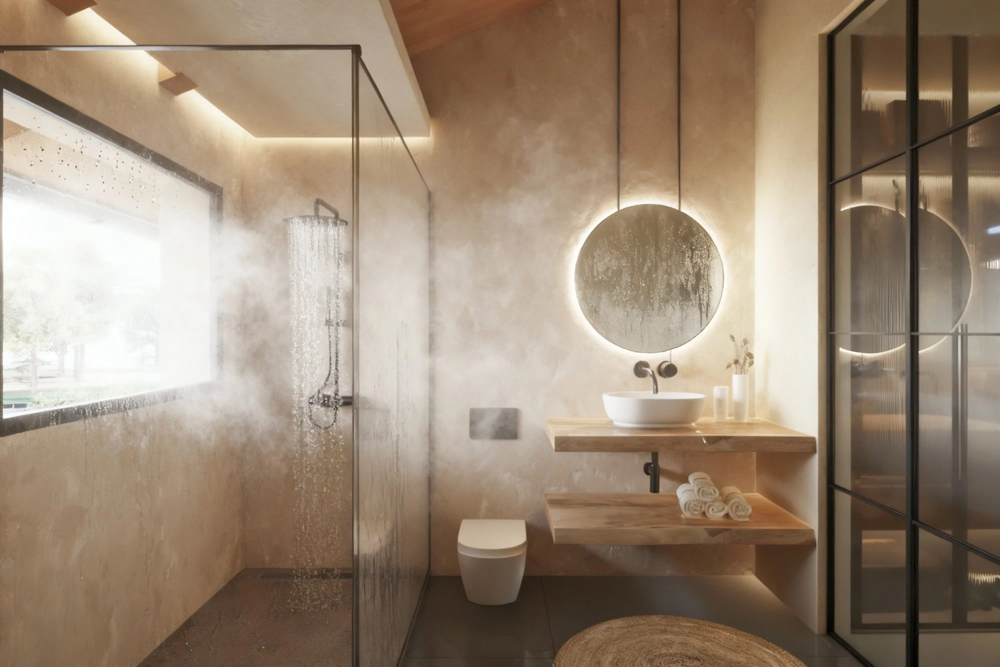 baño lavabo ducha con vaho