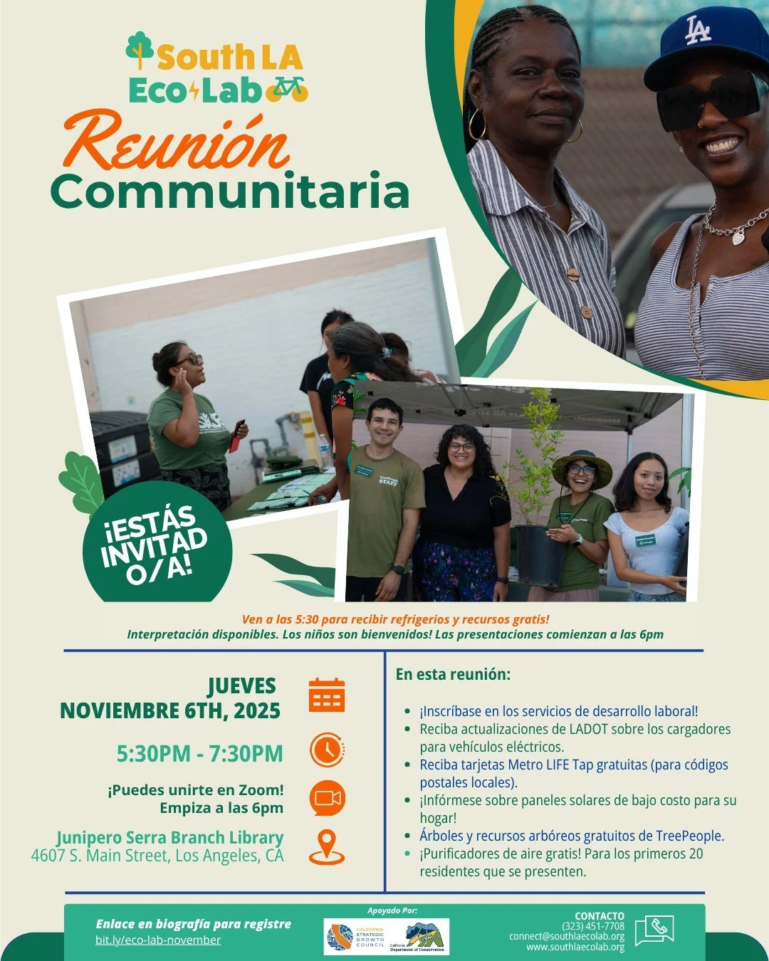 Join us on Thursday, November 6th, at Junipero Serra Branch Library for our monthly community meeting! Join us at 5:30 for complimentary food and resources, with presentations starting at 6 pm.

✨ What's waiting for you:
&bull; Sign up for workforce 