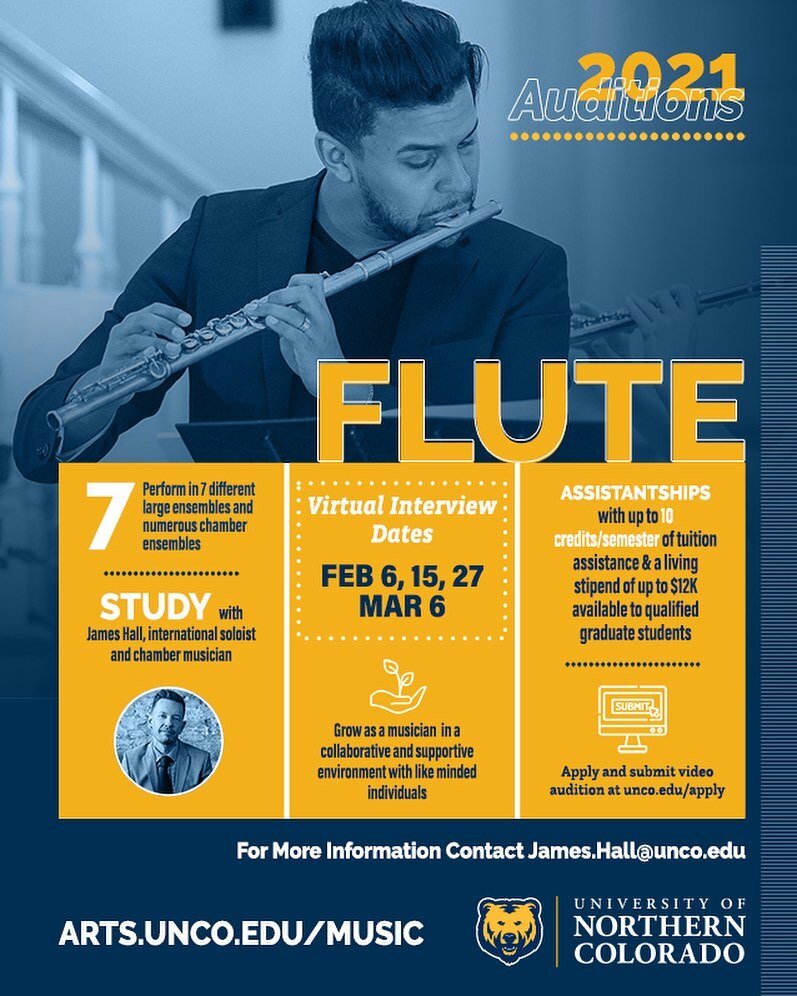 Hey everyone! It&rsquo;s that time again... graduate assistantship in flute is open at UNC! Please feel free to reach out if you or anyone you know is interested. 
.

In case you don&rsquo;t know my fantastic doctoral student @mylesflute, he&rsquo;s 