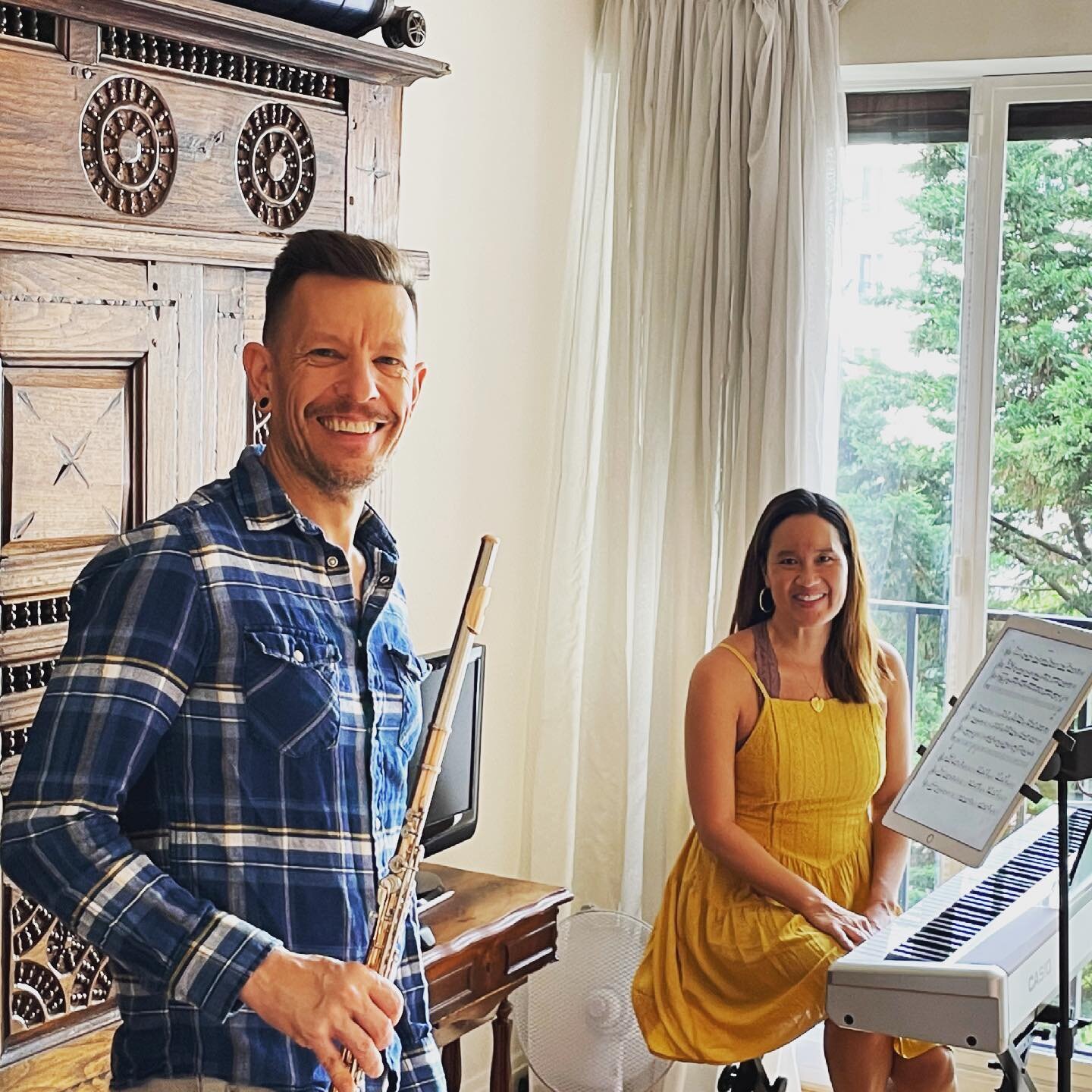 Finally reunited! So looking forward to this, our first public performance since the before times.

.

Saturday, July 17 @ 4pm
&Eacute;glise Saint-Merry
74 Rue de la Verrerie
75004 Paris

#weareback #duo970 #paris #flute #piano #fluteandpiano #bach #