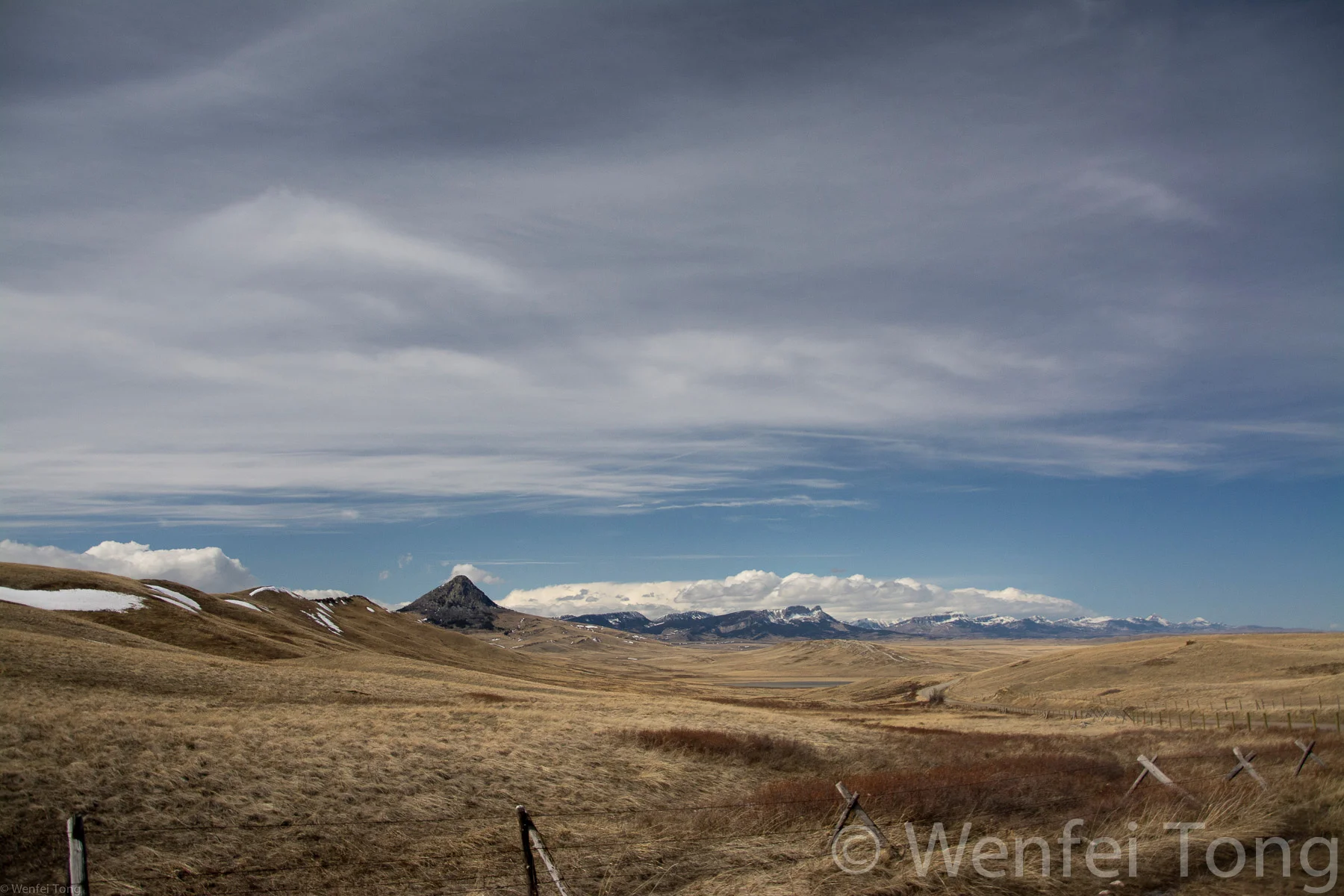 View from the car of the Rocky Mountain Front near Choteau, MT
