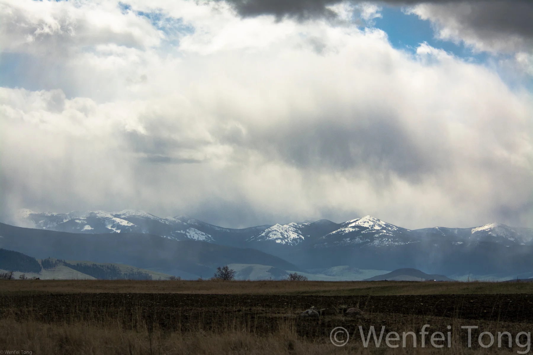 View from the car of the Rocky Mountain Front near Choteau, MT