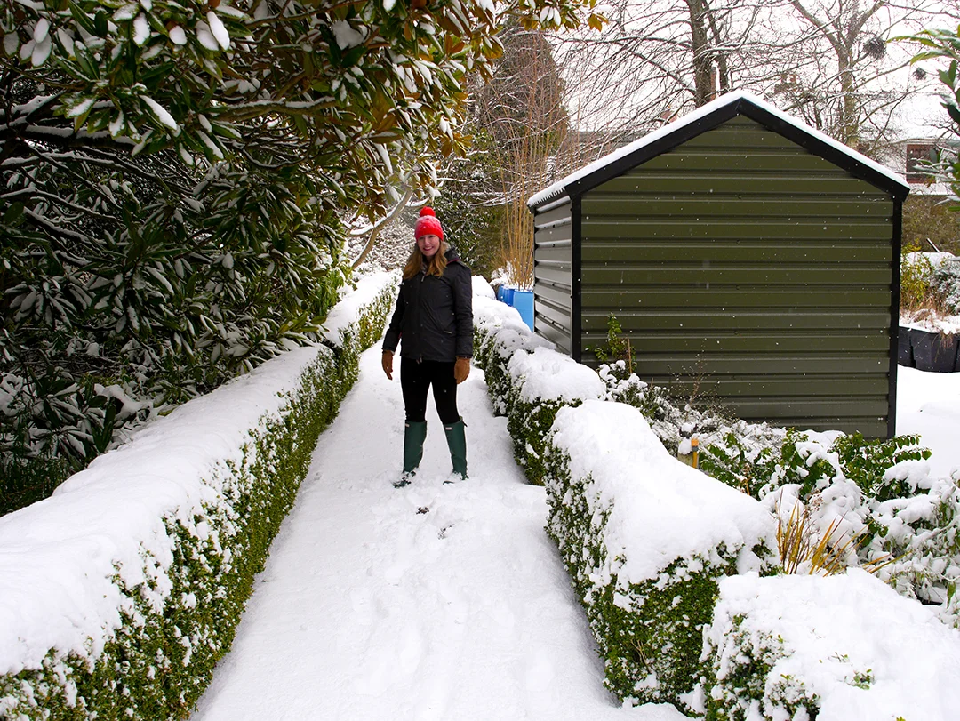 Candid Alexandra in the snow in Dublin, Ireland