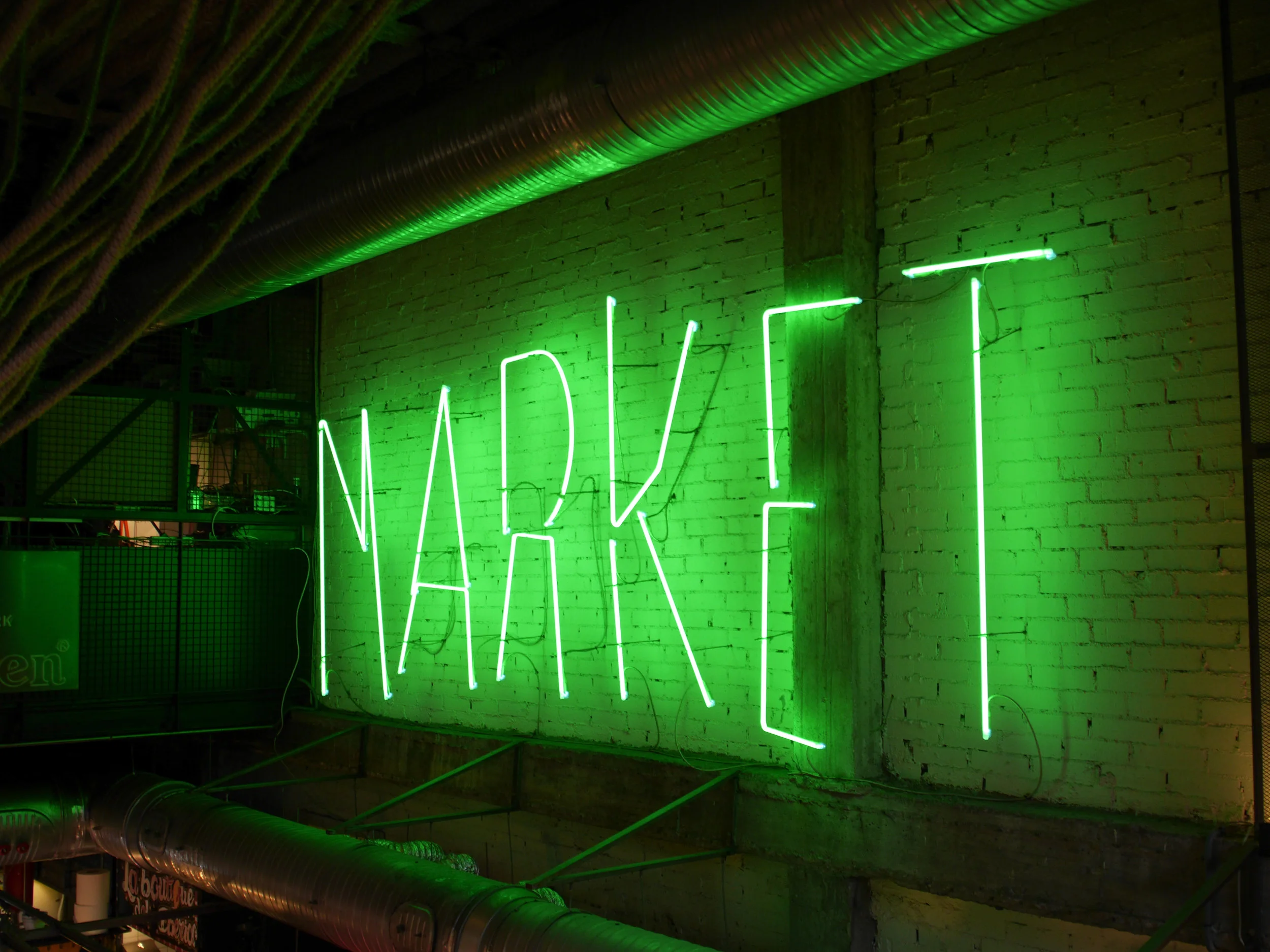 Trendy Market sign at Mercado de San Ildefonso in Madrid, Spain 
