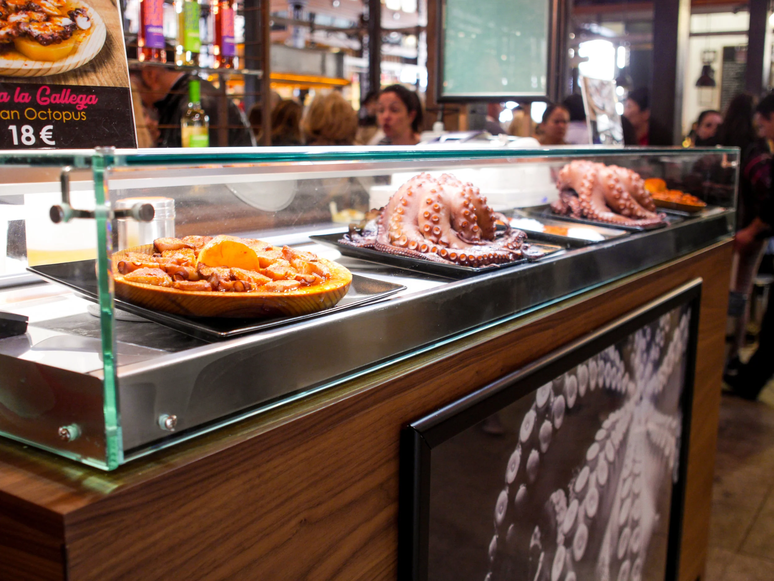 Octopus for sale in Mercado de San Miguel in Madrid, Spain