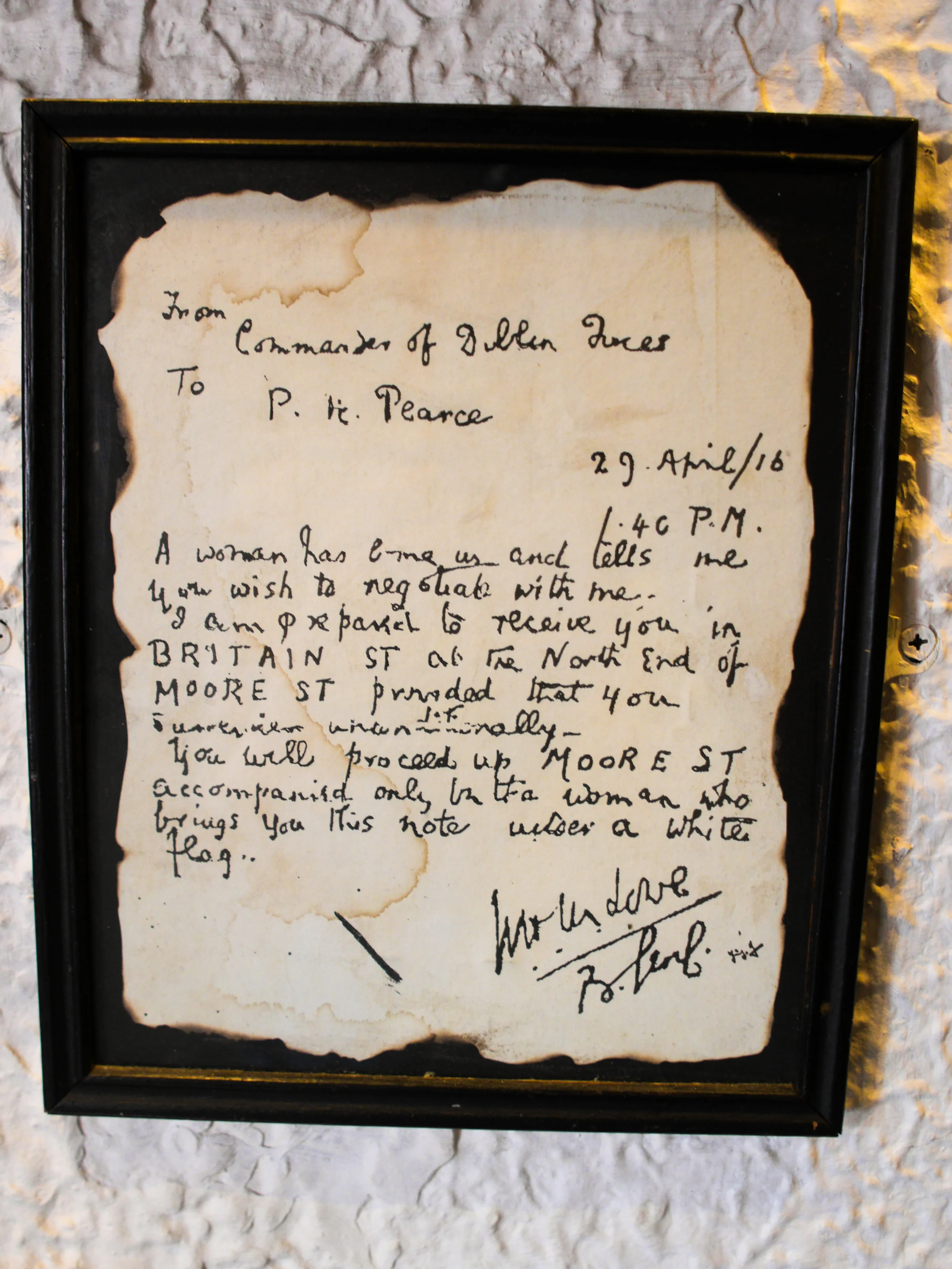 Letter to Patrick Pearse from the Commander of Dublin Forces at Johnnie Fox's Museum at Johnnie Fox's Pub