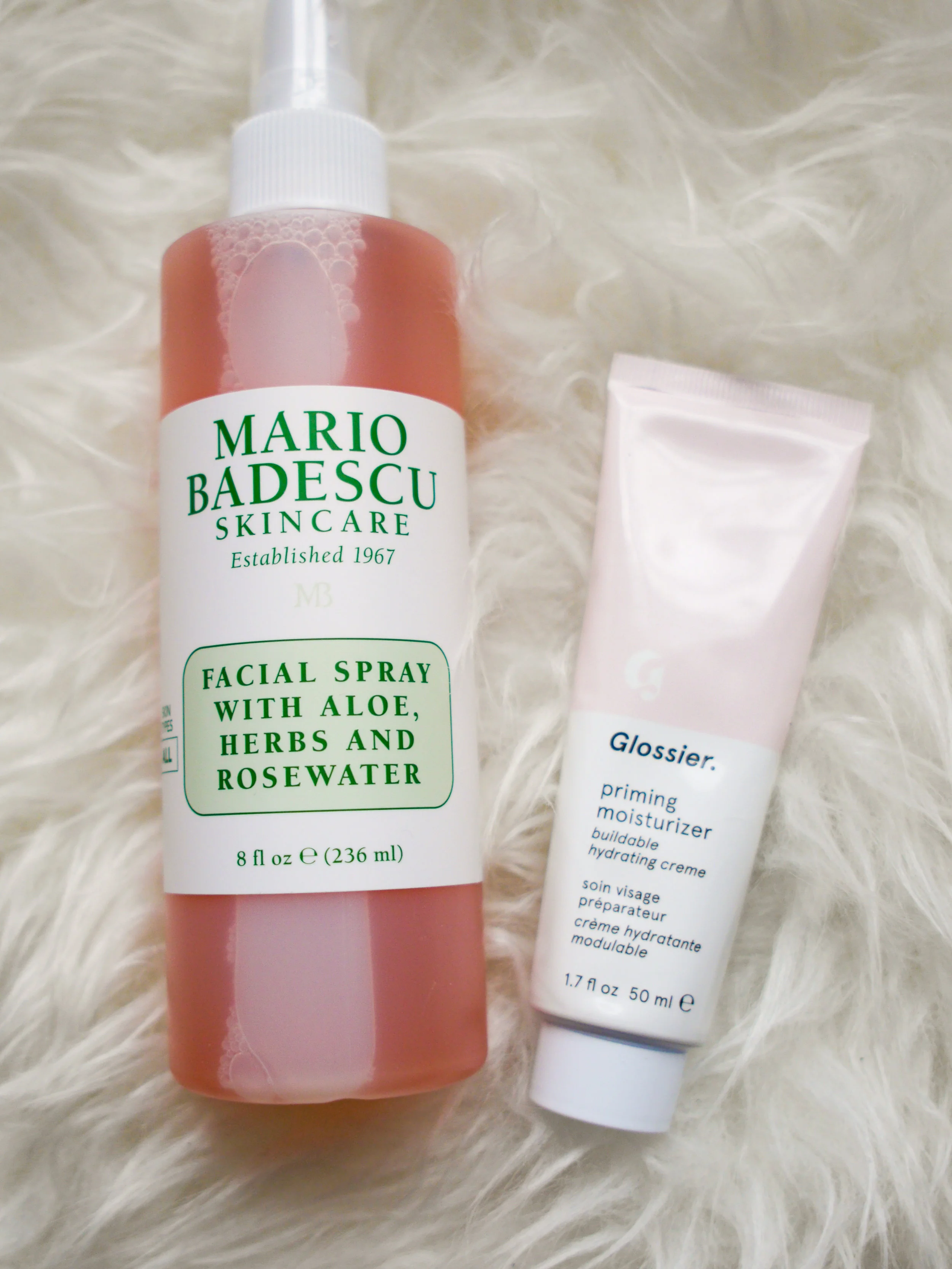 Mario Badescu Facial Spray with Aloe, Herbs, and Rosewater with Glossier Priming Moisturizer